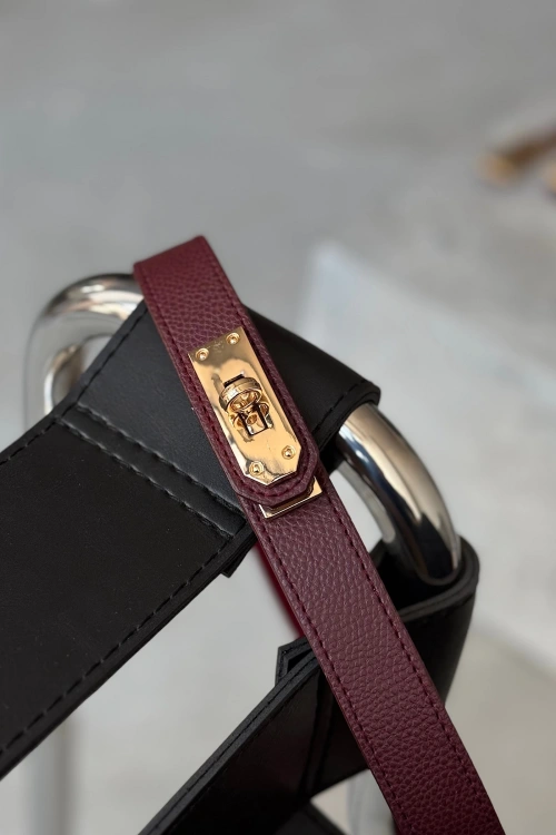 Kilit Tokalı İnce Lastikli Kemer Bordo