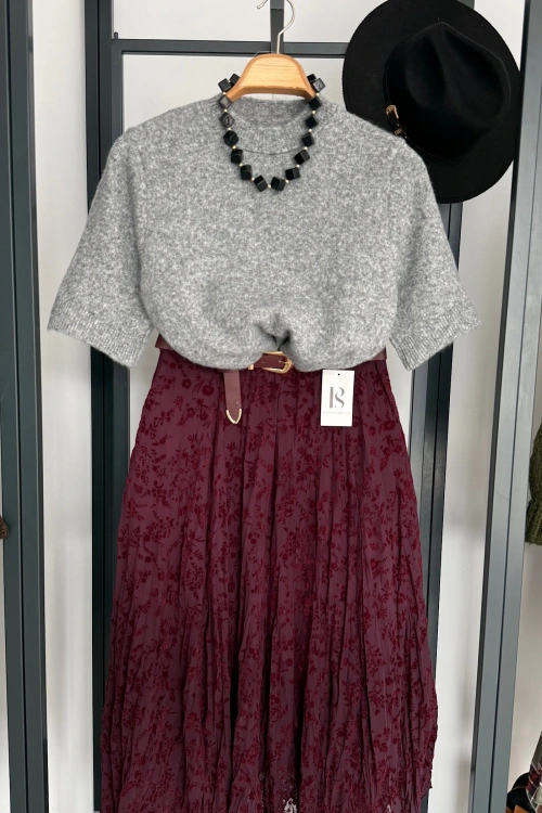 Kısa Kol Düz Kazak Gri