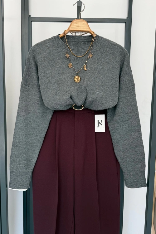 Kol Ucu Renkli Kazak Antrasit