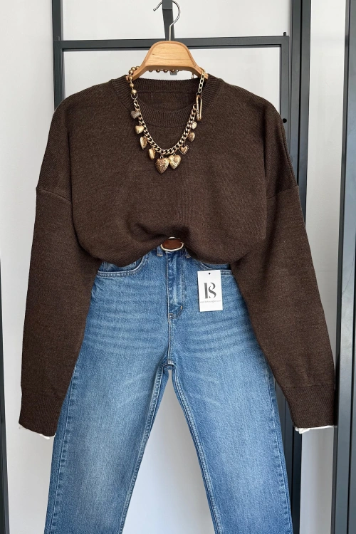 Kol Ucu Renkli Kazak Melanj Kahve