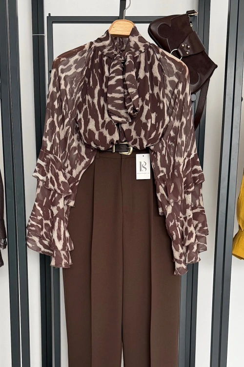 Leopar Desen Şifon Bluz Leopar