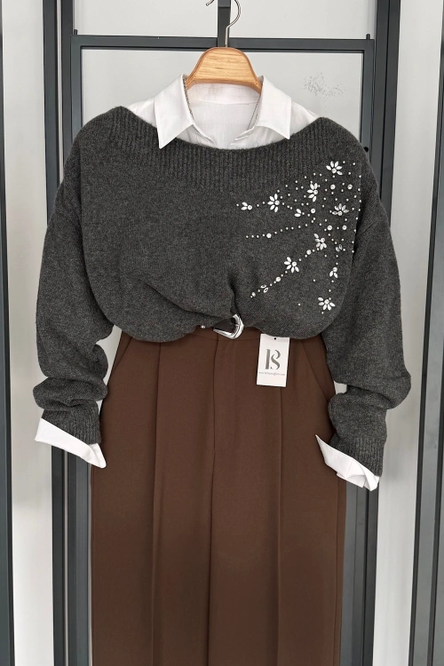 Omuzdan Taşlı Kazak Antrasit