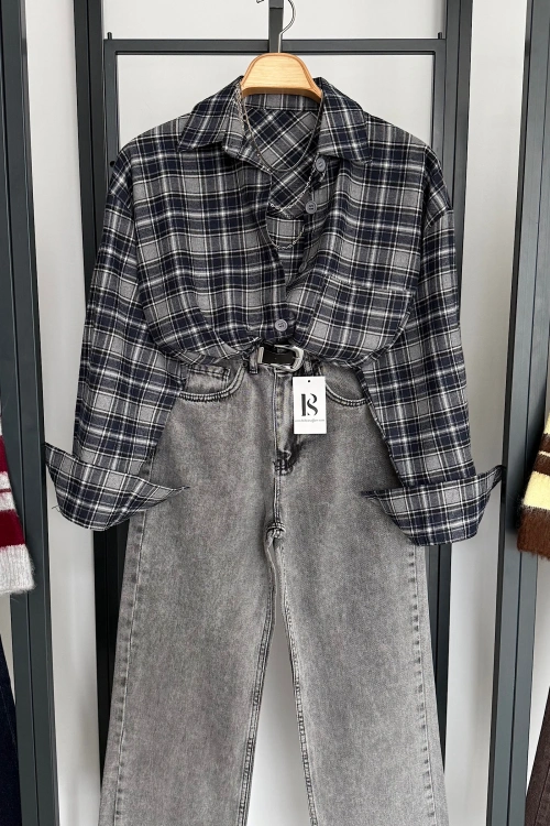 Oversize Ekose Gömlek Antrasit