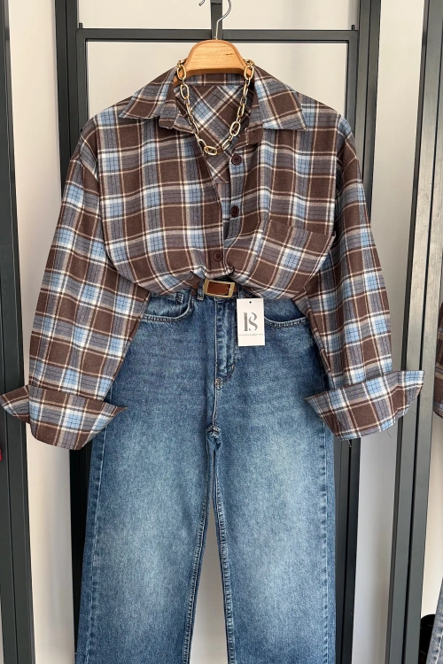 Oversize Ekose Gömlek Kahve-Mavi