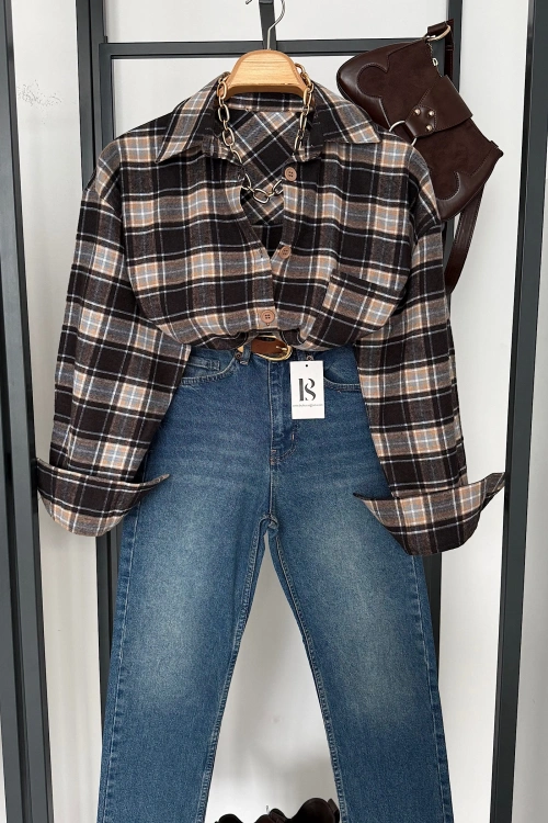 Oversize Ekose Gömlek Karışık Desen