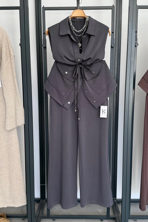 Oysh Çıtçıtlı Yelek Takım Gri