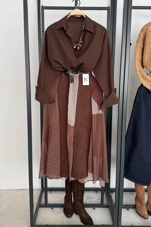 Patchwork Bohem Etek Kahverengi