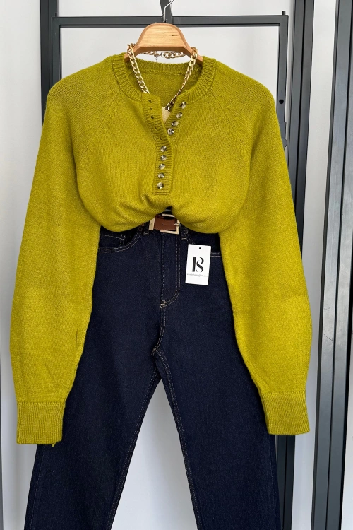 Patlı Düğmeli Kazak Yeşil