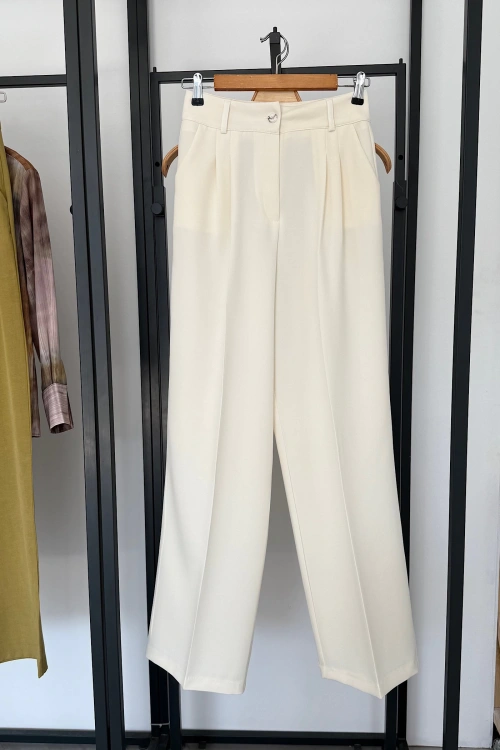 Pens Detay Palazzo Pantolon Ekru
