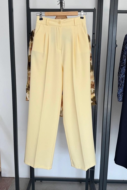 Pens Detay Palazzo Pantolon Sarı