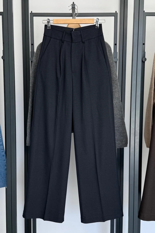 Pileli Palazzo Pantolon Lacivert