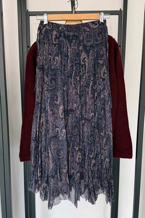 Pislik İsli Asimetrik Kesim İçi Astarlı Etek Lacivert