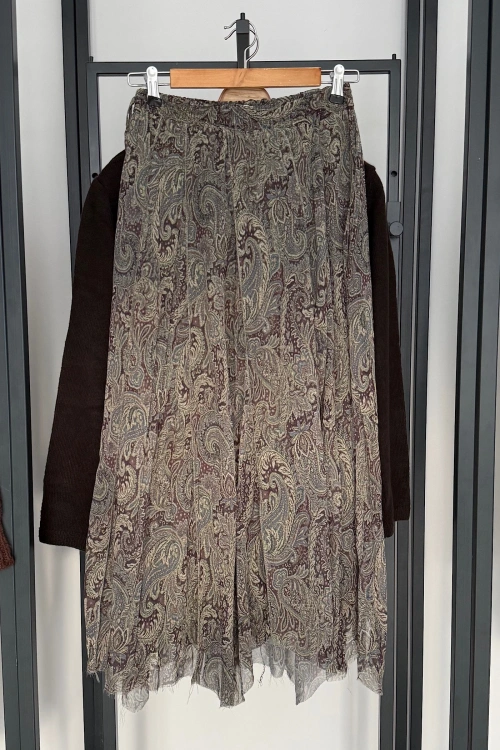 Pislik İsli Asimetrik Kesim İçi Astarlı Etek Yeşil