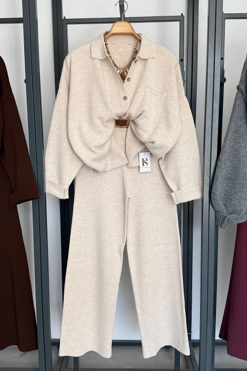 Polo Yaka Cepli Takım Krem