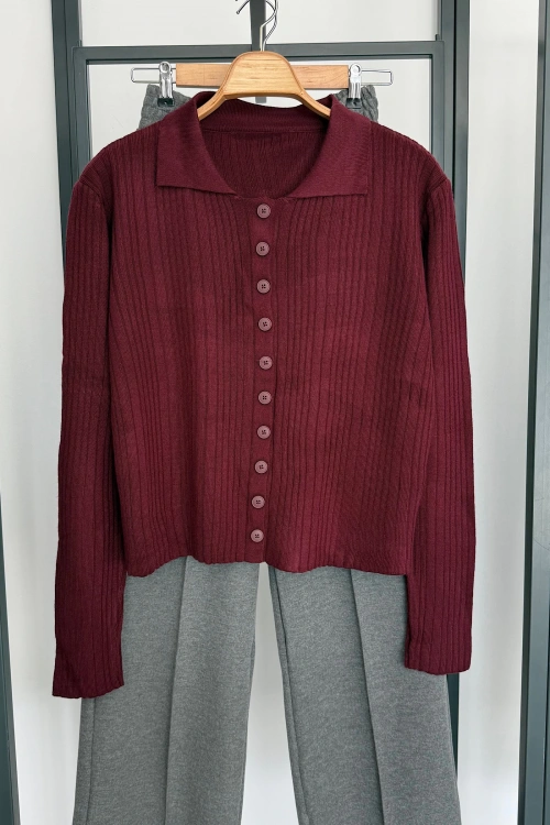 Polo Yaka Hırka Bordo