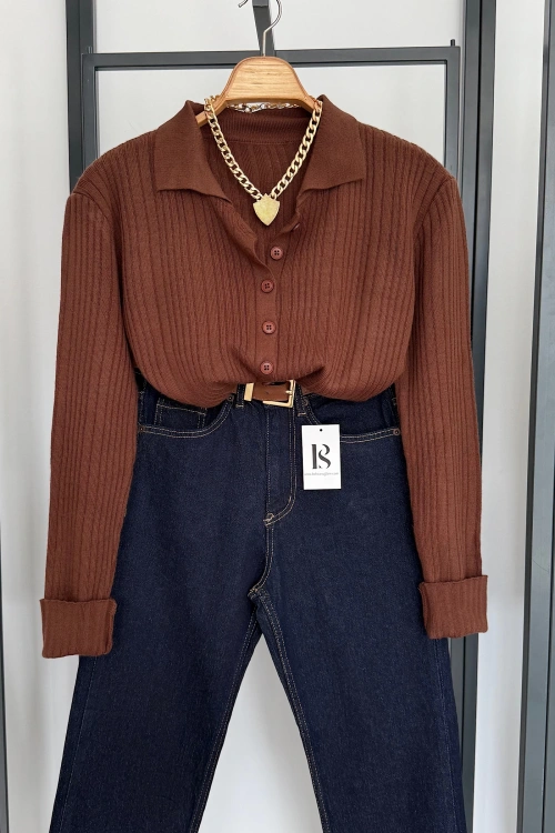 Polo Yaka Hırka Orta Kahve