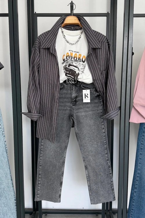 Premıum Çizgili Gömlek Antrasit