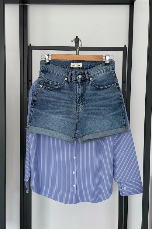 Premium High Waist Denim Shorts Mavi
