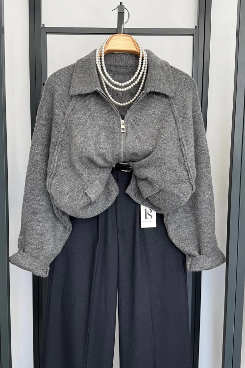 Reglan Kol Süs Cepli Hırka Antrasit