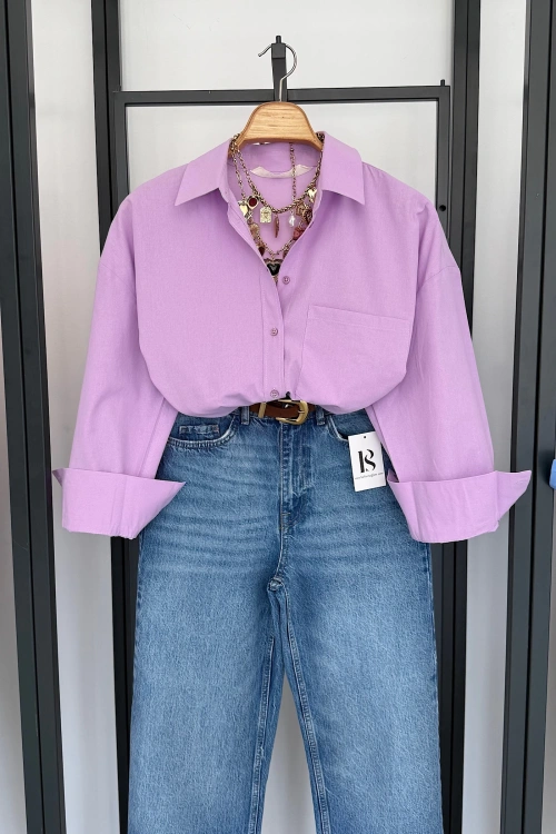 Regular Fit Poplin Gömlek Lila
