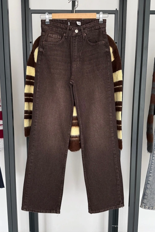Straight Fit Vintage Görünümlü Jean Acı Kahve