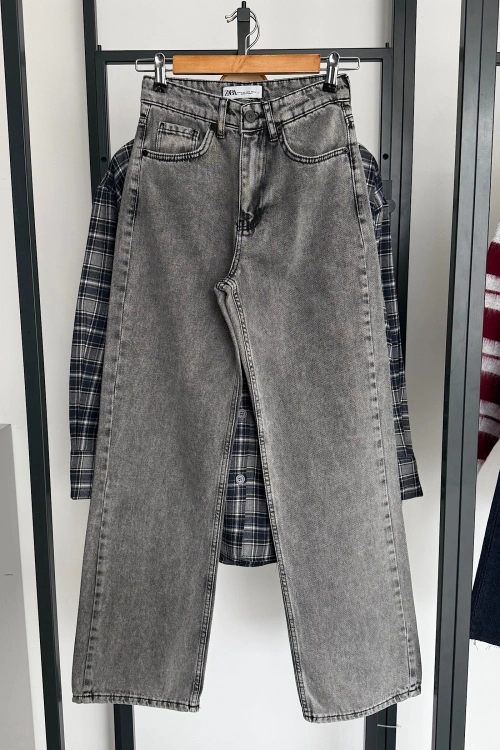 Straight Fit Vintage Görünümlü Jean Gri