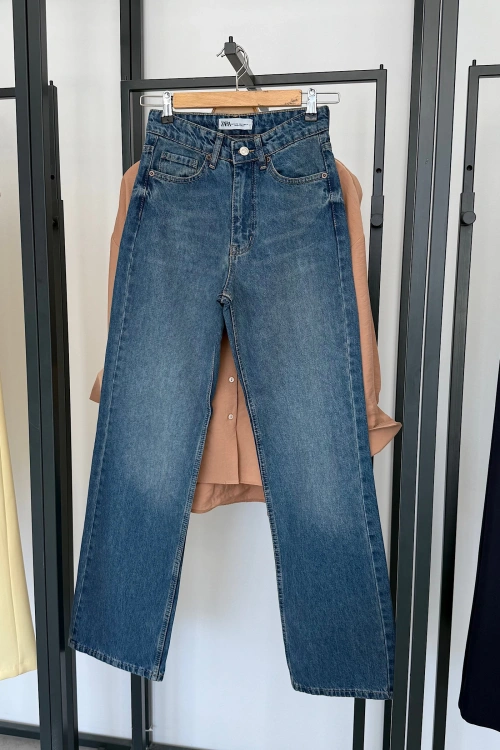 Straight Fit Vintage Görünümlü Jean Mavi Yıkamalı