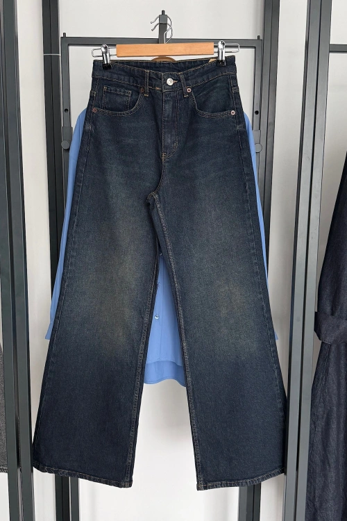 Straight Geniş Paça Jean Koyu Lacivert