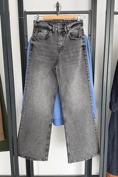Straight Geniş Paça Jean Kül Gri