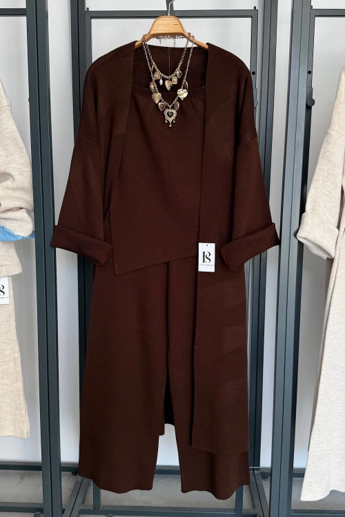 Straplez Hırkalı 3lü Takım Kahverengi