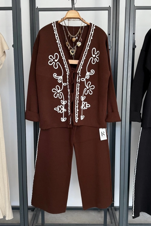 Süzeneli Hırka Pantolon Takım Kahverengi