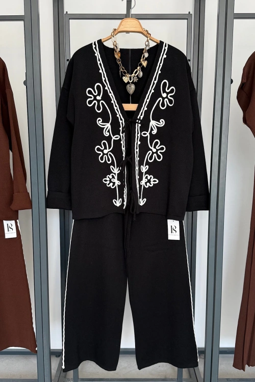 Süzeneli Hırka Pantolon Takım Siyah