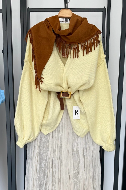 Ters Dikişli Hırka Sarı