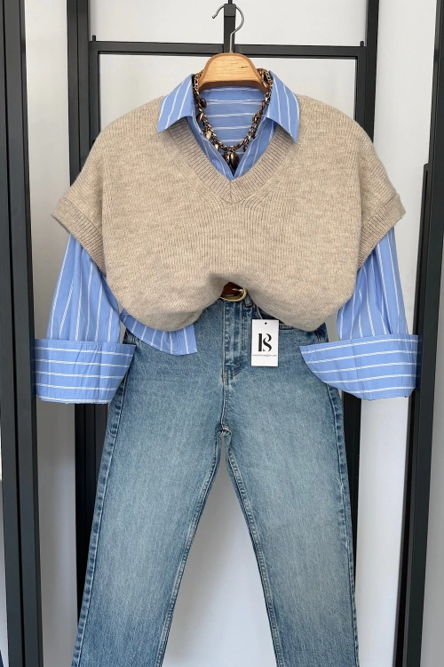 V Yaka Süveter Taş