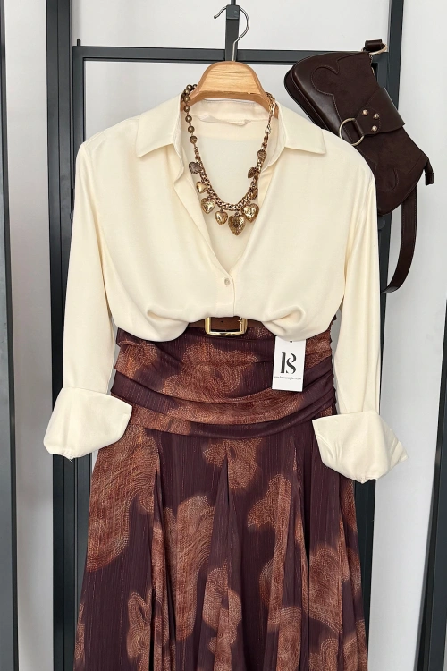 Viskon Saten Gömlek Krem