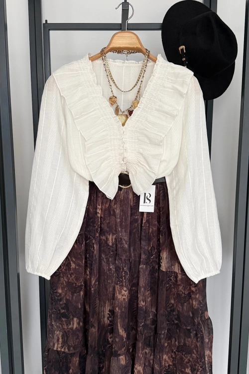 Volan Detay Bluz Beyaz