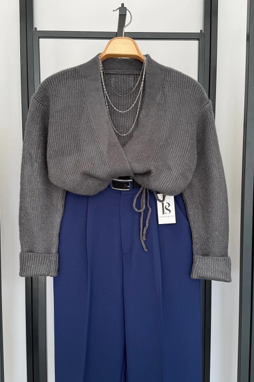 Yandan Bağlamalı Hırka Füme