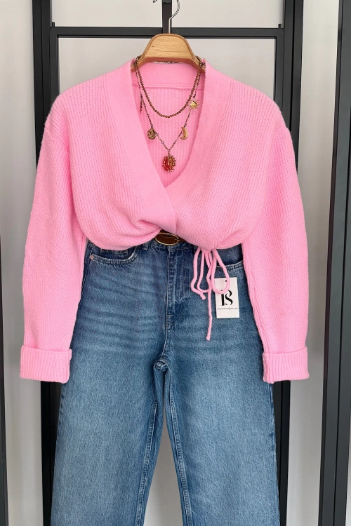 Yandan Bağlamalı Hırka Şeker Pembe