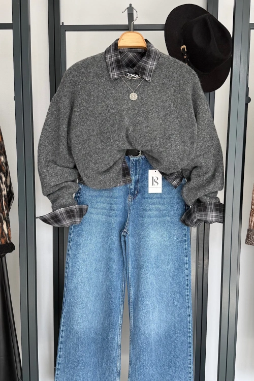 Yumuşak Dokulu Bisiklet Yaka Kazak Antrasit