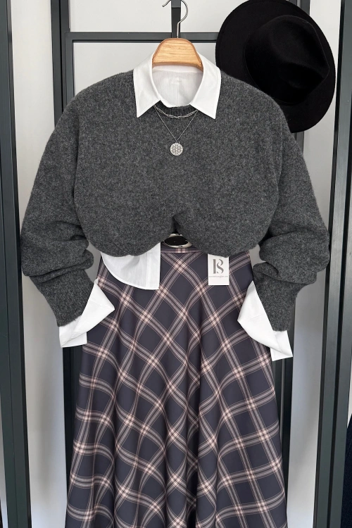 Yumuşak Dokulu Bisiklet Yaka Kazak Antrasit