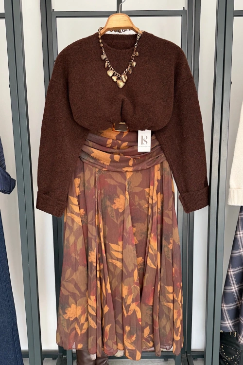 Yumuşak Dokulu Bisiklet Yaka Kazak Kahverengi