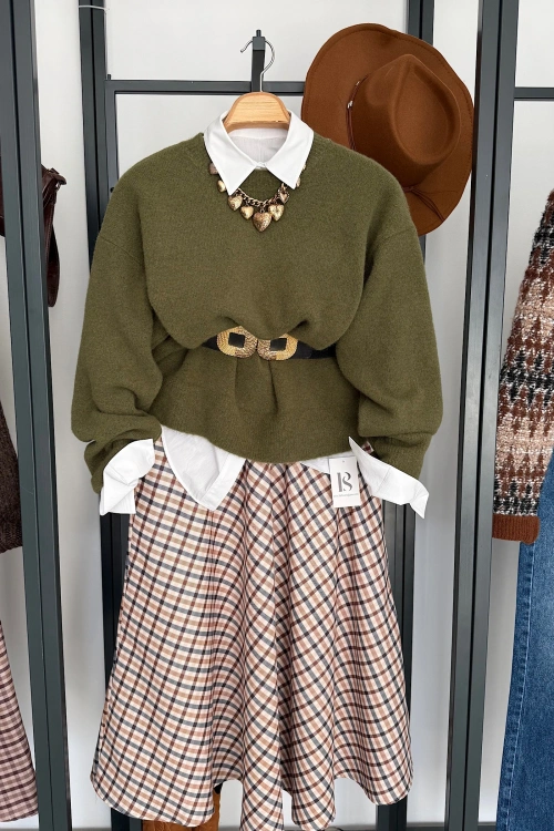 Yumuşak Dokulu Bisiklet Yaka Kazak Yeşil