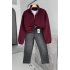 Dik Yaka Fermuarlı Body Sweat Bordo