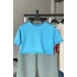 Kolu Katlamalı Crop T-shirt Mavi