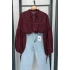 Nakışlı Bağcık Detaylı Bluz Bordo