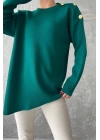 Asymmetric Cut Gold Buttoned Sweater