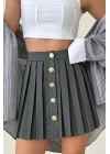 Gold Button Pleated Skirt