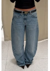 1004 Wide Leg Yıkamalı Jean Mavi