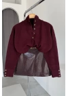 11 Düğmeli Oversize Kazak Bordo