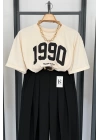 1990 Baskılı T-Shirt Ekru